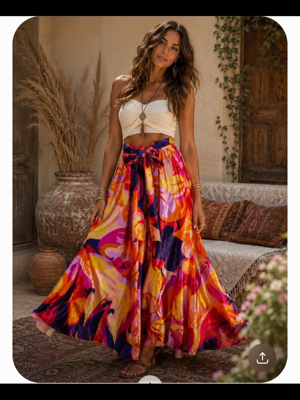Her Destiny Vibrant Multicolor Maxi Skirt with Tie Waist. Size Large